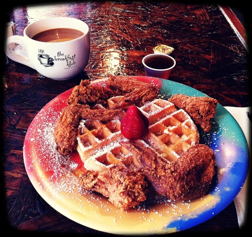 Wings & waffles at The Breakfast Klub. A photo of wings & waffles at The Breakfast Klub.